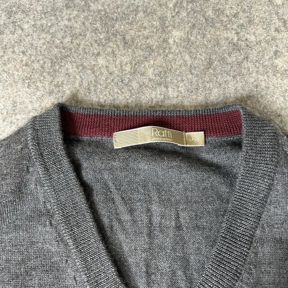 Raffi Linea Uomo Sweater Mens Large V-Neck 100% Extra Fine Merino Wool Gray FLAW - Picture 3 of 10